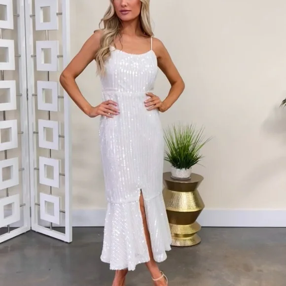 Red Dress White Sequin Dress Lulu’s Medium - Picture 4 of 8